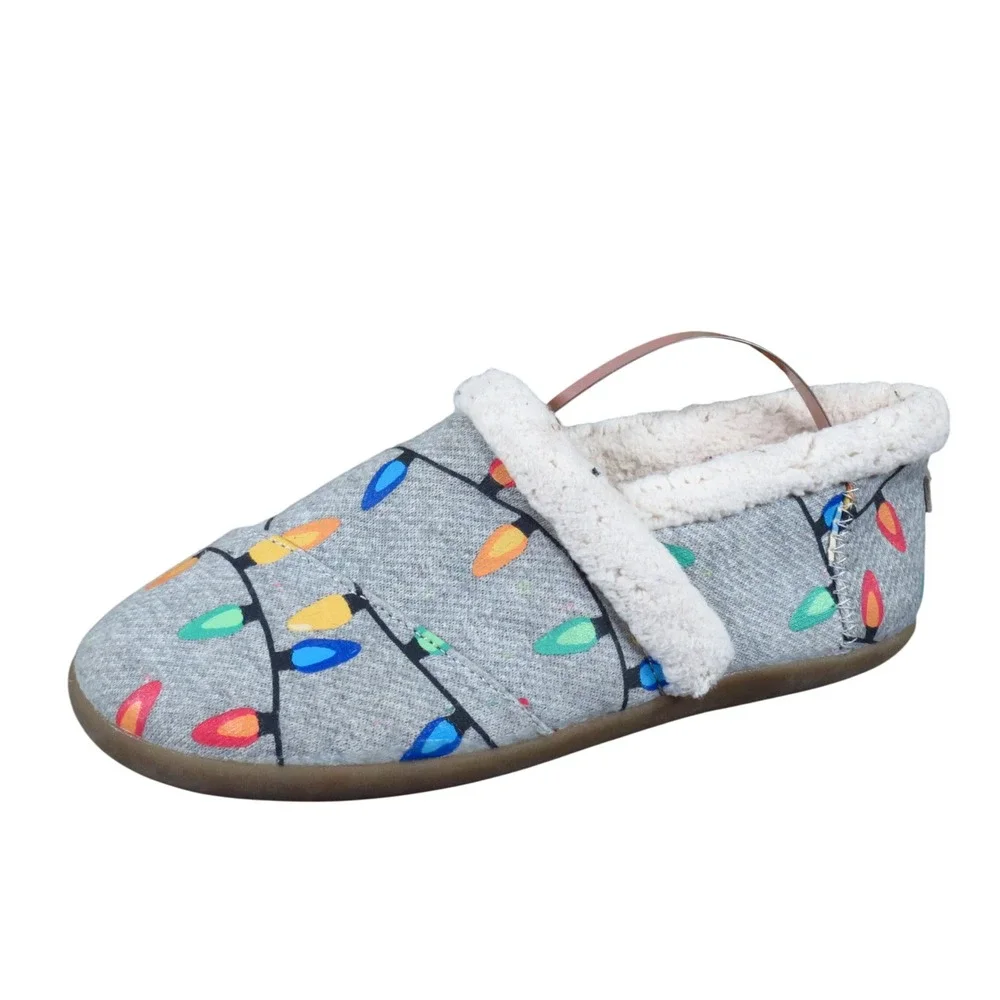 TOMS Tree Lights Kids Slipper Size 4 Holiday Indoor Lounging Gray Textile